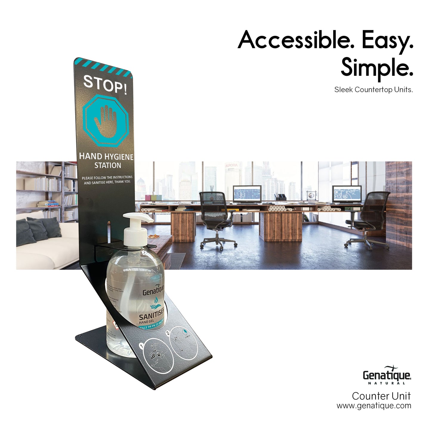 Hand Sanitiser Desktop Counter Dispenser Holder - 500mls included