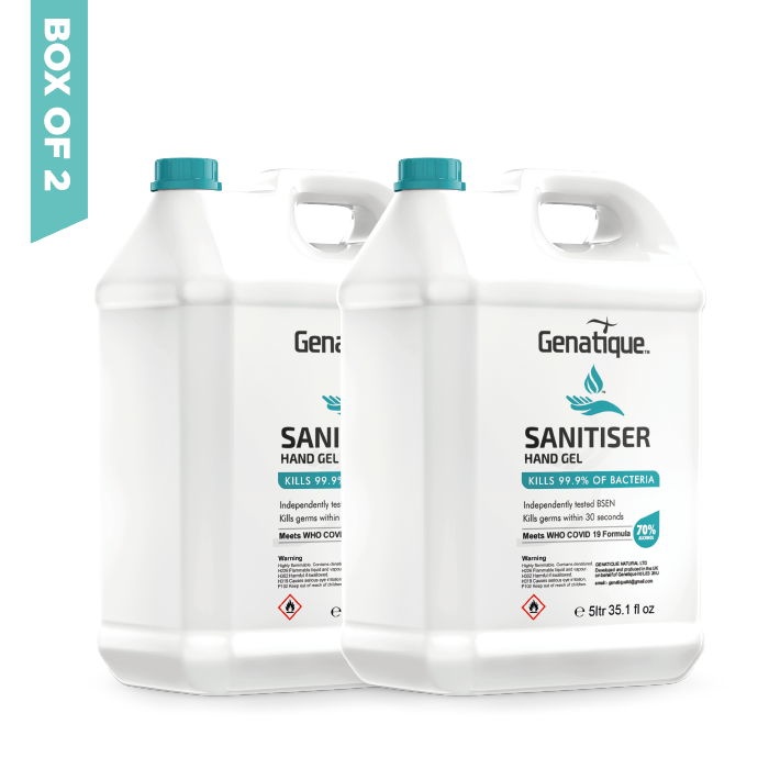 Genatique Hand Sanitiser 70% Alcohol Gel, 5 litre - Box of 2 - £27