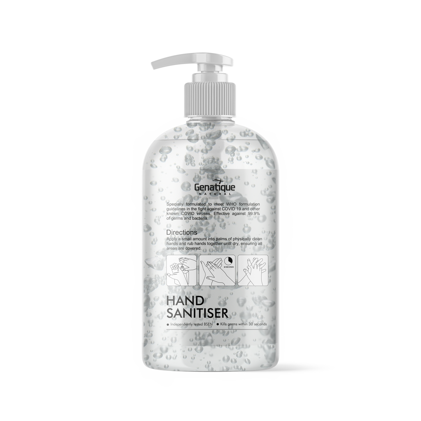 Genatique Hand Sanitiser 70% Alcohol Gel, 500mls - Box of 4 Bottles - £9