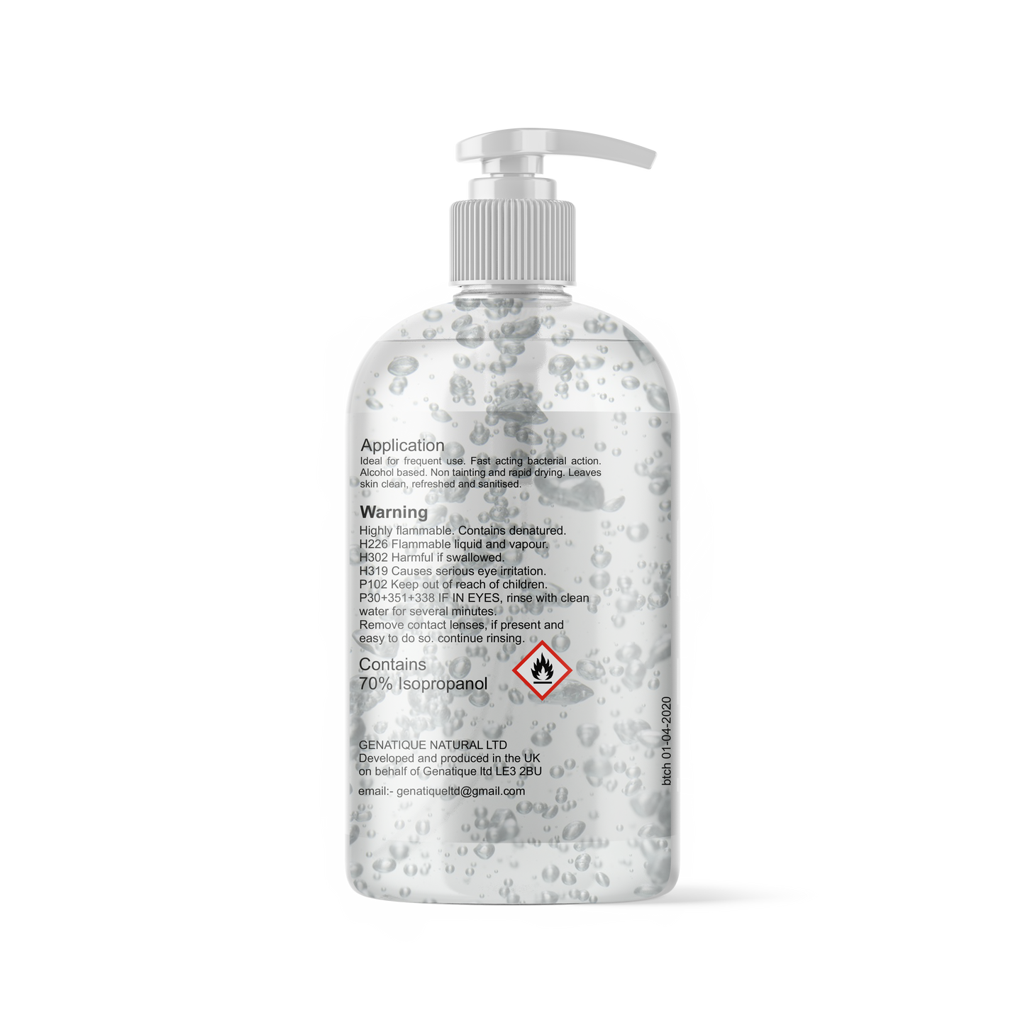 Genatique Hand Sanitiser 70% Alcohol Gel, 500mls - Box of 4 Bottles - £9