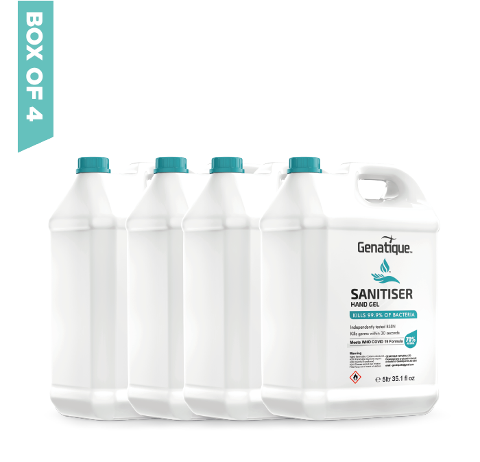 Genatique Hand Sanitiser 70% Ethanol Alcohol Gel, 5 litre - Box of 4 - £48